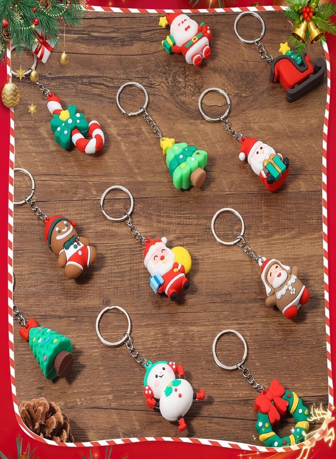 Becfupo 42 Pcs Christmas Keychains Bulk, 3D Santa Claus Snowman Xmas Tree Reindeer Hanging Ornaments with Key Rings for Christmas Party Favors, Adults Christmas Giveaways - Image 5